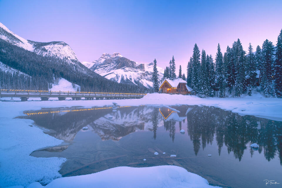 emerald lake pink sunrise